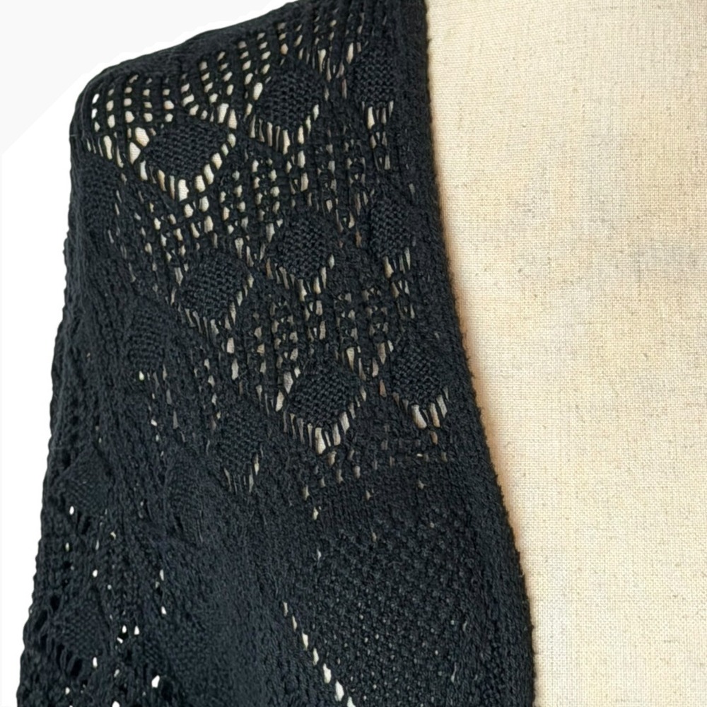 Johnny Was‎ Sweater Women XS Black Cotton Crochet Open Knit Duster Cardigan Boho - Picture 6 of 10